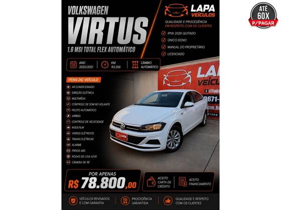 VOLKSWAGEN VIRTUS 1.6 MSI TOTAL FLEX AUTOMÁTICO VOLKSWAGEN VIRTUS 1.6 MSI TOTAL FLEX AUTOMÁTICO